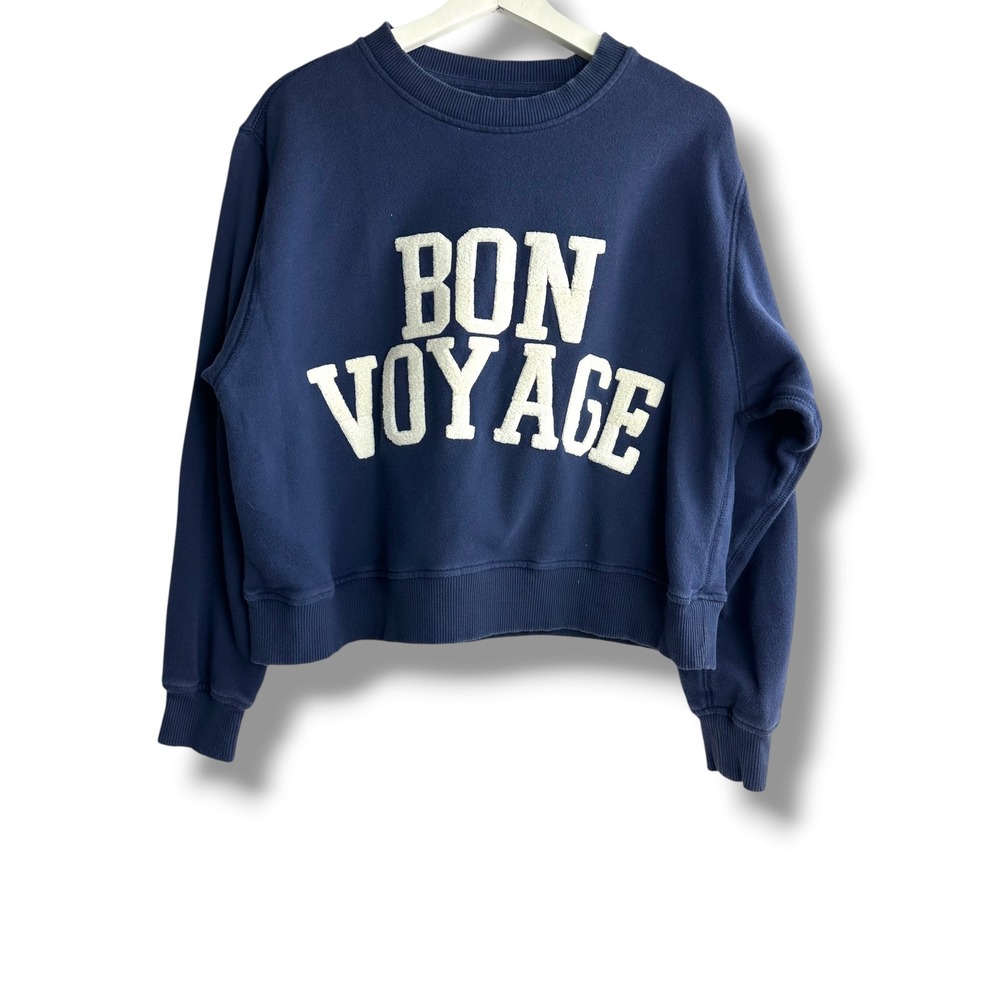 Aerie Bon Voyage Sweatshirt Womens S Navy Blue Excellent Graphic Pullover Fleece